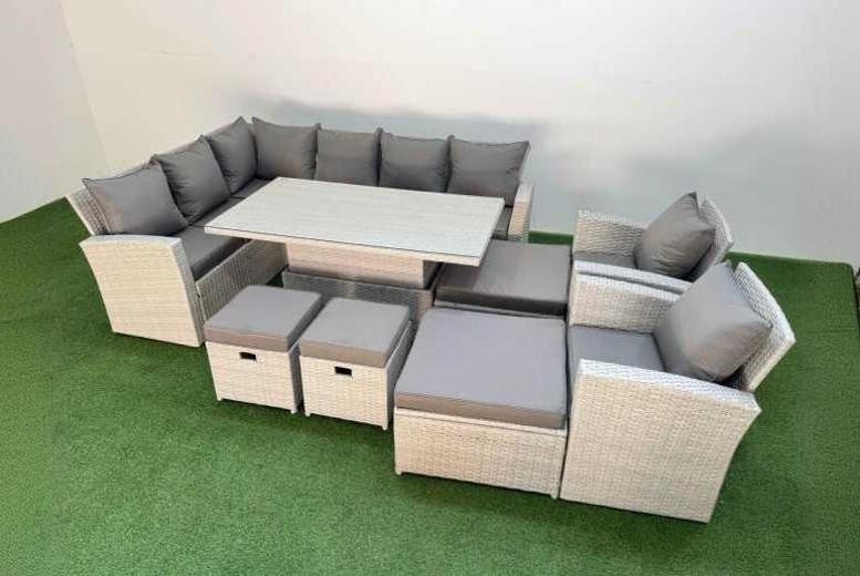 12-Seat Weather-Resistant Rattan Corner Sofa Set with Armchair, Light Grey