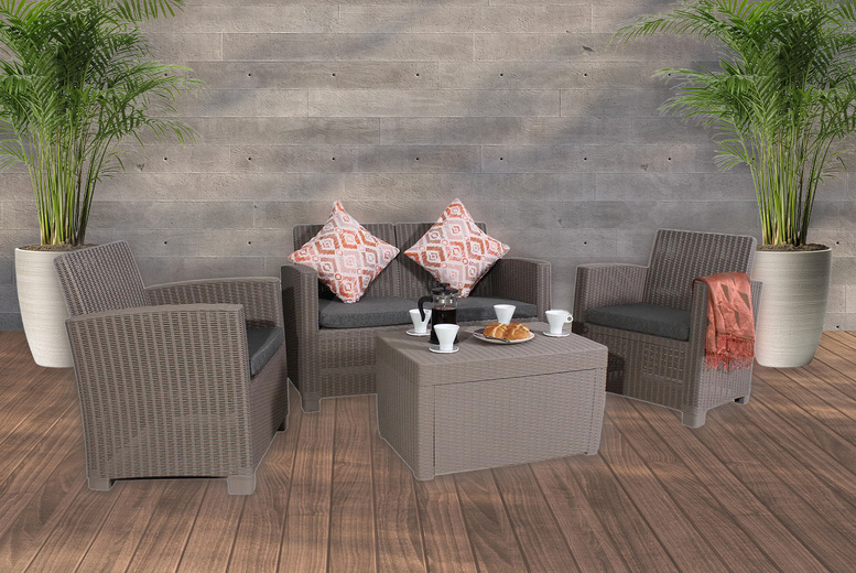 Royalcraft Faro 4 Seater Grey Taupe Modern Rattan-Effect Weather-Resistant Lounge Set – Includes Storage Box! | Wowcher Royalcraft Faro 4 Seater Grey Taupe Modern Rattan-Effect Weather-Resistant Lounge Set – Includes Storage Box! | Wowcher