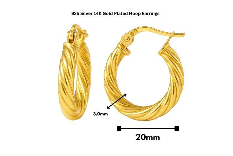 925 Sterling Silver 14K Gold Plated Twisted Hoop Earrings – Hypoallergenic Lightweight Creole Hoops | Wowcher
