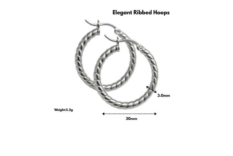 925 Sterling Silver Ribbed Hoop Earrings – Hypoallergenic, Secure Clasp, Classic Hoops | Wowcher