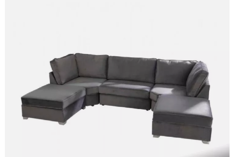 BISHOP Plush Grey Fabric U Shape Corner Sofa – Large 6-Seater Modern Lounge | Wowcher