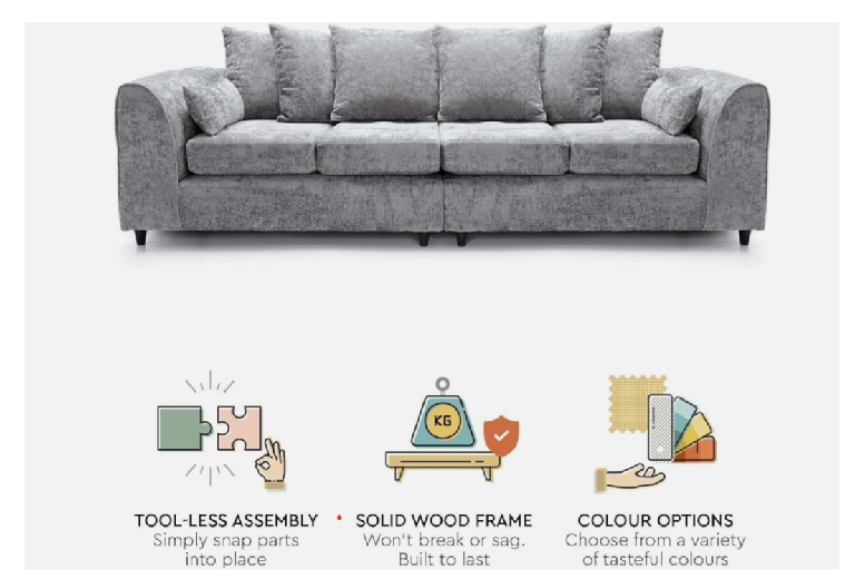 Large 4 Seater Modern Fabric Sofa – Alaska Collection | Wowcher