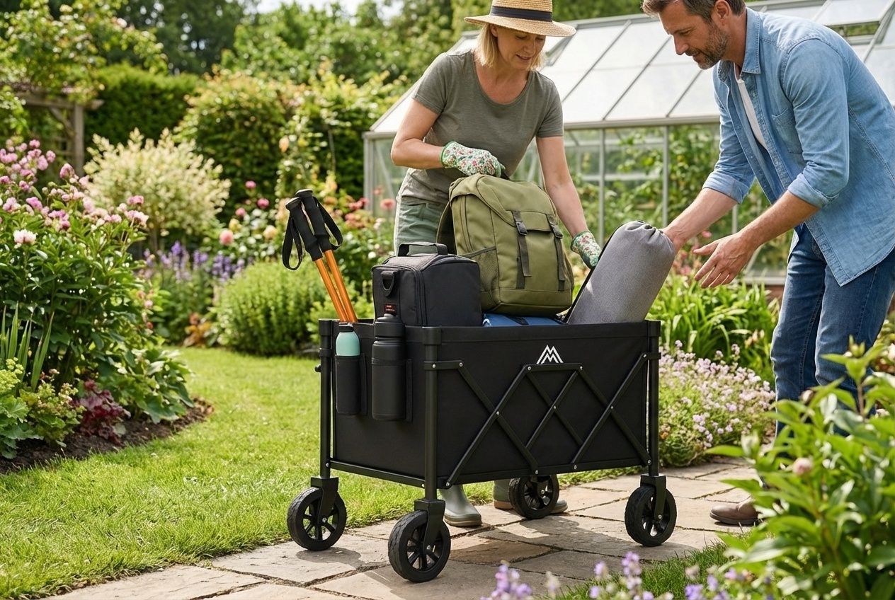 65 Litre Foldable & Compact Steel Heavy-Duty Outdoor Storage Wagon Trolley - Weather-Resistant, Large Capacity | Wowcher