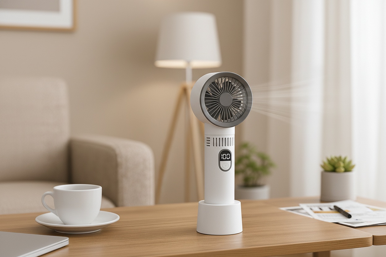 Portable Bladeless Desk Fan – 3-Speed, 360° Oscillating, LED Display & USB Rechargeable | Wowcher