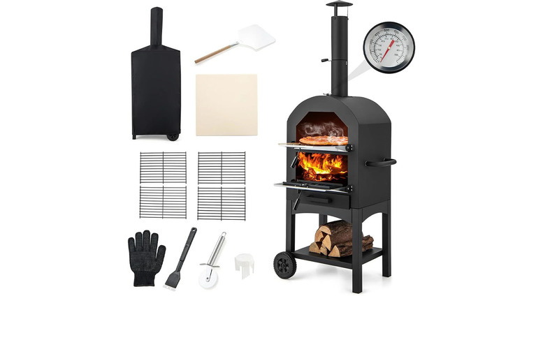 Portable Outdoor Pizza Oven with Thermometer, Wheels, and Complete Kit | Wowcher