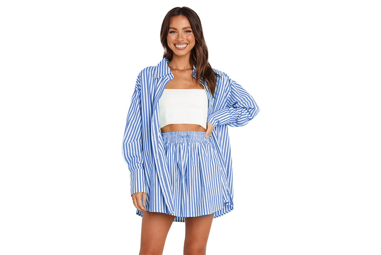 Red Versatile Striped Women’s Two-Piece Lounge Set | Wowcher