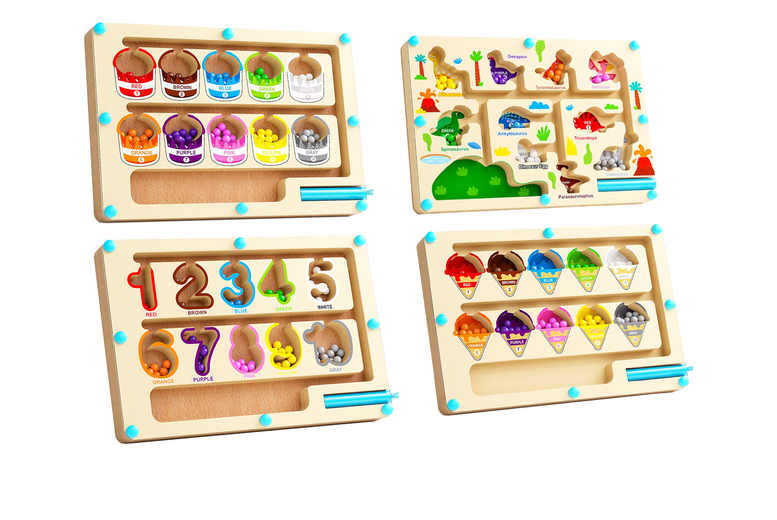 Children’s Wooden Magnetic Bead Puzzle Toy – Educational Montessori Game, Ages 4+, Colour & Number Learning, Dinosaur & Ice Cream Themes | Wowcher