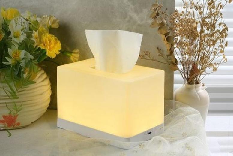 Modern LED Table Night Light Tissue Box – Dimmable, Eco-Friendly, Rechargeable | Wowcher