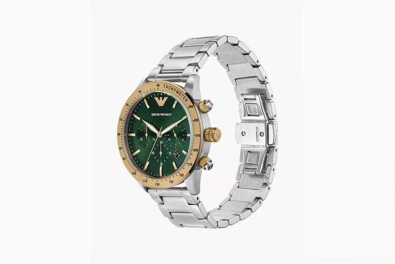Emporio Armani Chronograph AR11454—Green Dial Men’s Stainless Watch | Wowcher