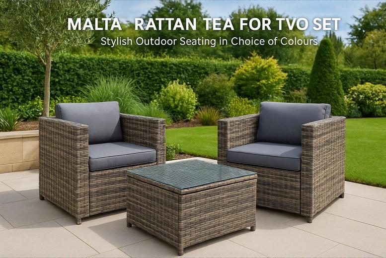 Malta Rattan Tea For Two Set – Stylish Outdoor Seating | Wowcher Malta Rattan Tea For Two Set – Stylish Outdoor Seating | Wowcher