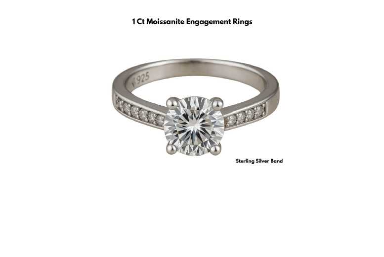 1 Carat Moissanite Engagement Ring in Sterling Silver or Rose Gold – Classic Solitaire with Accent Stones | Wowcher