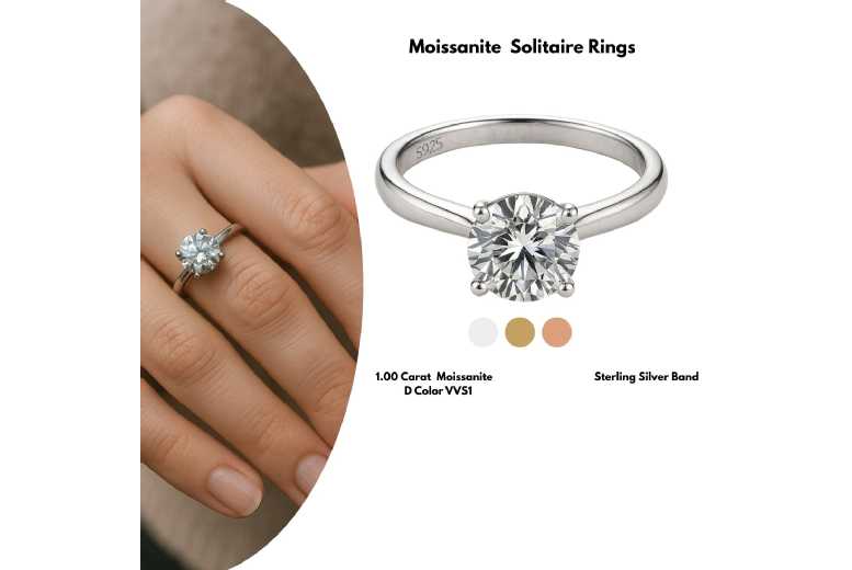 Sterling Silver 1/2Ct D Colour Moissanite Solitaire Engagement Ring – Classic Diamond Alternative | Wowcher
