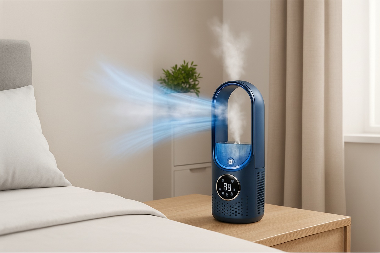 2-in-1 USB LED Bladeless Desk Fan & Humidifier – 6-Speed Adjustable Airflow, Timer, Night Lamp, Ultra-Quiet, Compact 30cm | Wowcher