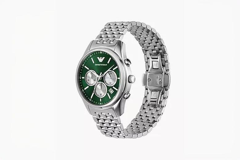 Emporio Armani AR11581 Chronograph Quartz Watch – Stainless Steel, Green Sunray Dial, 41mm, Water-Resistant | Wowcher Emporio Armani AR11581 Chronograph Quartz Watch – Stainless Steel, Green Sunray Dial, 41mm, Water-Resistant | Wowcher