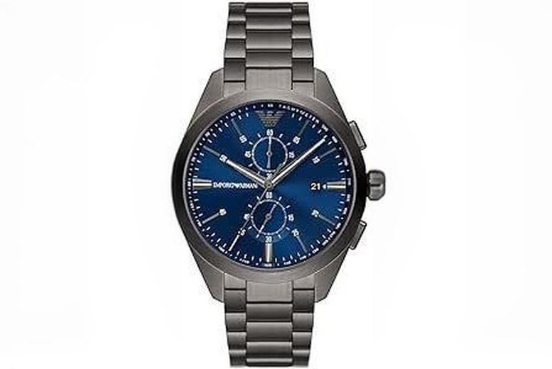 Emporio Armani Quartz Chronograph Gunmetal Stainless Steel Watch 43mm – Water-Resistant Luxury Sport | Wowcher