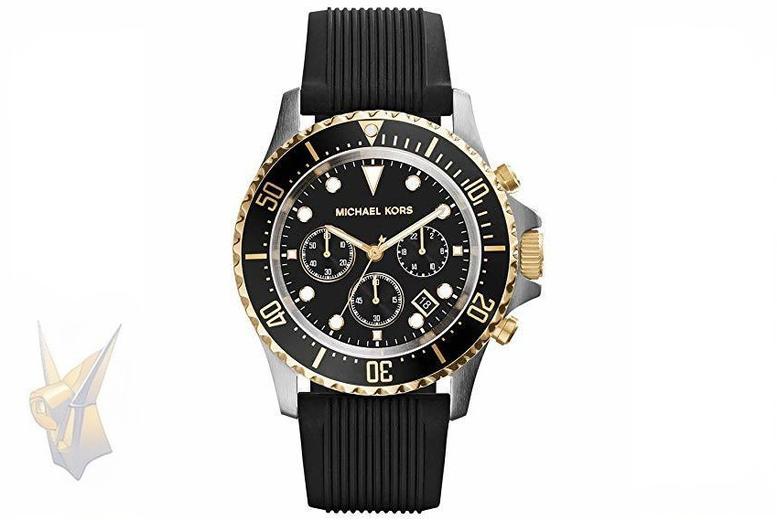 Michael Kors MK8366 Quartz Chronograph Men’s Watch – 45mm Stainless Steel, Water-Resistant, Black Silicone Strap | Wowcher Michael Kors MK8366 Quartz Chronograph Men’s Watch – 45mm Stainless Steel, Water-Resistant, Black Silicone Strap | Wowcher