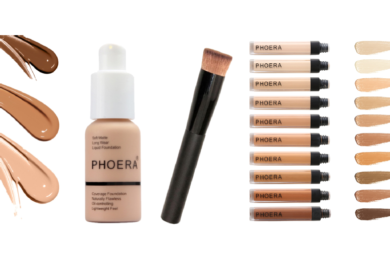 Phoera Long-Lasting Liquid Foundation & Concealer Makeup Kit – Full Coverage, Waterproof Formula with Pro Brush | Wowcher