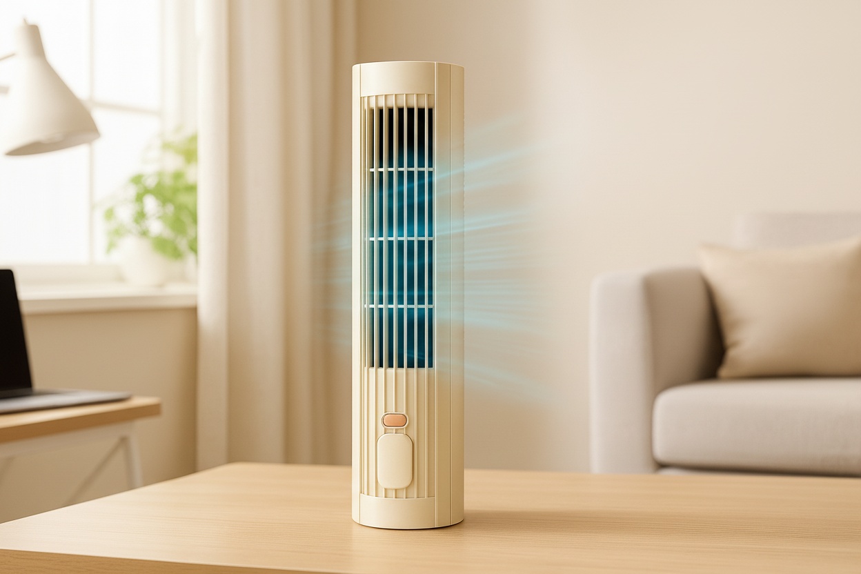 Rechargeable Bladeless Desk Tower Fan – 3 Speed Settings, Quiet Operation & Portable Design | Wowcher