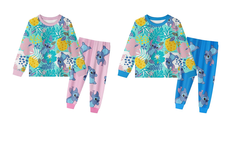 Kids Lilo and Stitch Unisex Pyjama Set – 100% Polyester, Ages 3-8, Fun Prints | Wowcher