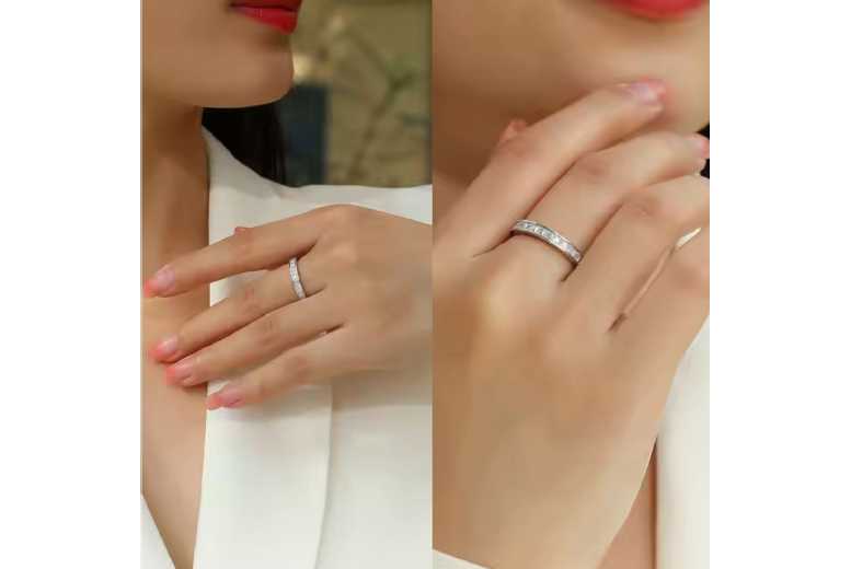 1 Carat Moissanite Radiant Cut Half Eternity Engagement Ring in Sterling Silver | Wowcher 1 Carat Moissanite Radiant Cut Half Eternity Engagement Ring in Sterling Silver | Wowcher