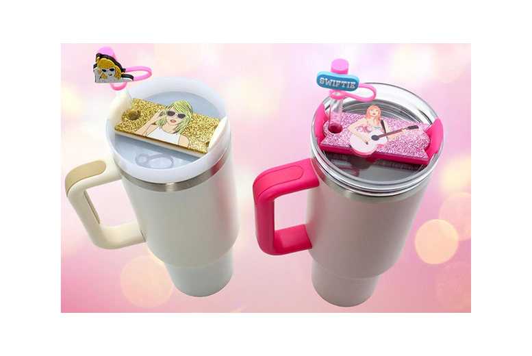 Pop-Star  Acrylic Straw Covers & Personalised Nameplates for Tumblers – Multicolour, Food-Grade Silicone | Wowcher