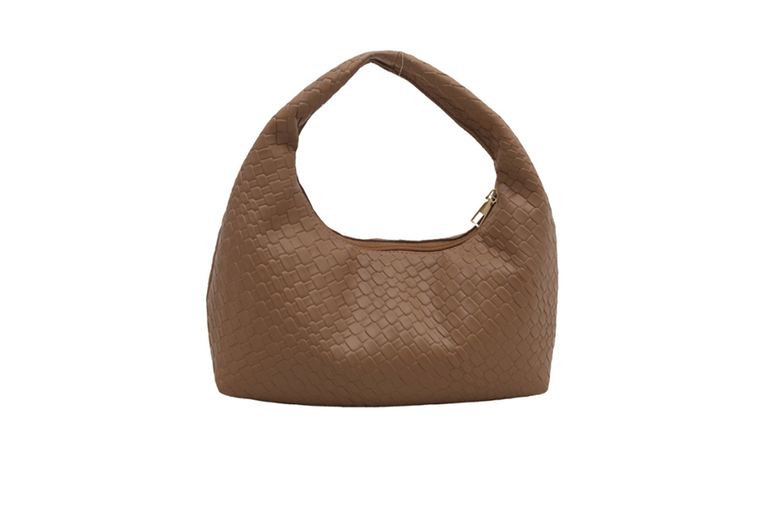 Unisex Black Chic Woven Faux Leather Crescent Handbag - Vegan Shoulder Bag, Lightweight, 4 Colours | Wowcher