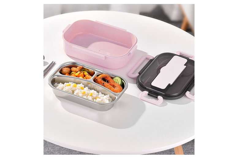 304 Stainless Steel Insulated School Lunch Box – Leak-Proof, 3 Compartments, 1000ml, Durable & Easy-Clean | Wowcher
