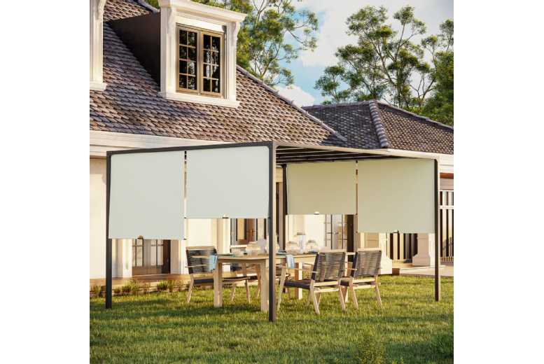 3x4m Steel Pergola Garden Shelter with Sliding Canopy & Solar LED Lights – Cream White | Wowcher 3x4m Steel Pergola Garden Shelter with Sliding Canopy & Solar LED Lights – Cream White | Wowcher