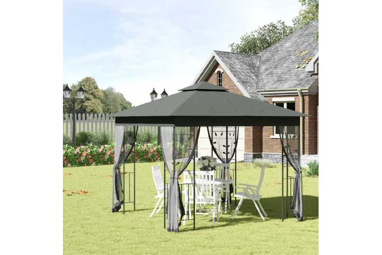 3x3m Steel Frame Grey Gazebo with Double Roof – Weather-Resistant Outdoor Shelter | Wowcher 3x3m Steel Frame Grey Gazebo with Double Roof – Weather-Resistant Outdoor Shelter | Wowcher