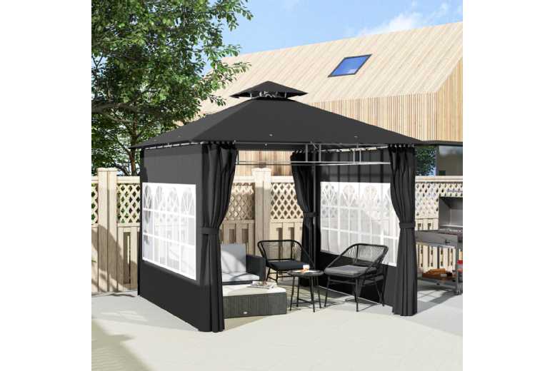 3x3m Weather-Resistant Garden Gazebo with Sides & Windows – Seats 4-6 | Wowcher