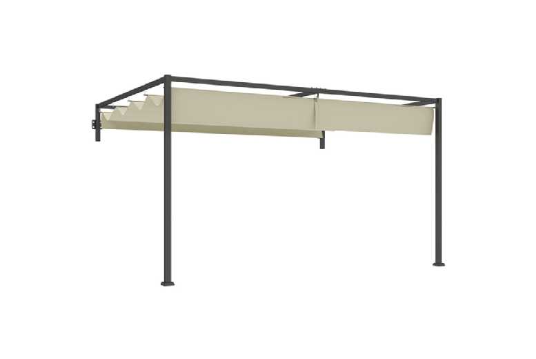 3x4m Steel Lean-To Pergola with Retractable Khaki Canopy – Weather-Resistant Outdoor Shelter | Wowcher 3x4m Steel Lean-To Pergola with Retractable Khaki Canopy – Weather-Resistant Outdoor Shelter | Wowcher