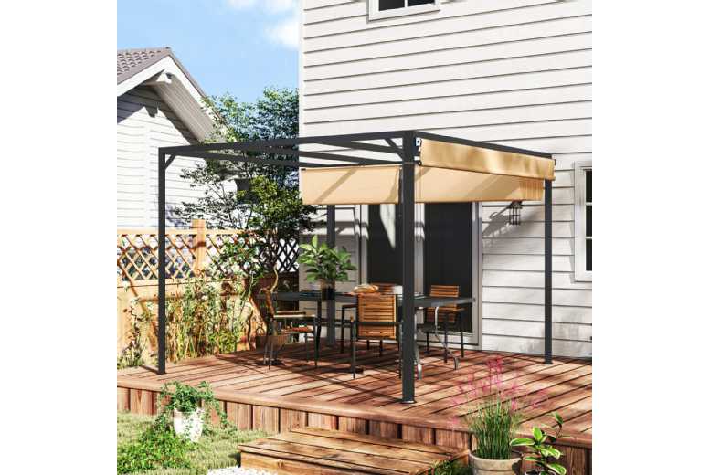 3x3m Aluminium Weather-Resistant Pergola with Retractable Roof & Wall – Modern Garden Shelter | Wowcher 3x3m Aluminium Weather-Resistant Pergola with Retractable Roof & Wall – Modern Garden Shelter | Wowcher