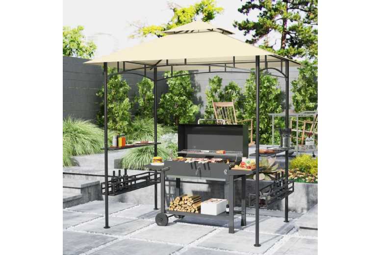 8x5ft Beige Metal BBQ Gazebo – Weather-Resistant Outdoor Grill Shelter with Shelves | Wowcher 8x5ft Beige Metal BBQ Gazebo – Weather-Resistant Outdoor Grill Shelter with Shelves | Wowcher