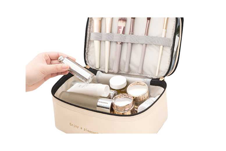 Unisex Pink Double Layer Cosmetic Bag Portable Makeup Bag Organizer | Wowcher