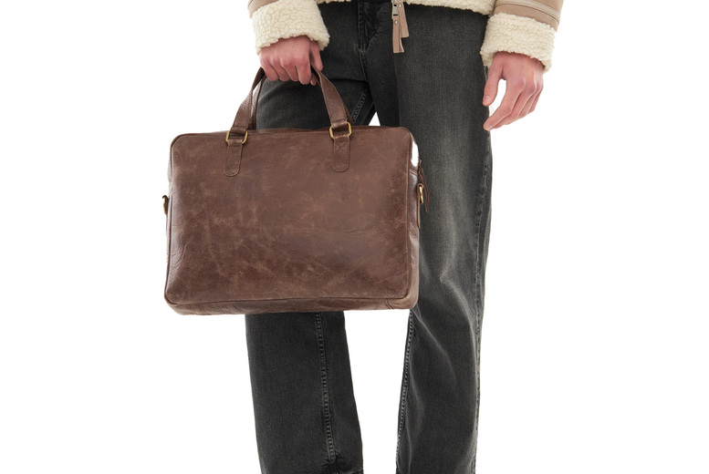 Black Men’s Genuine Leather Satchel Bag – Classic Crossbody, Multiple Compartments, 4 Styles | Wowcher