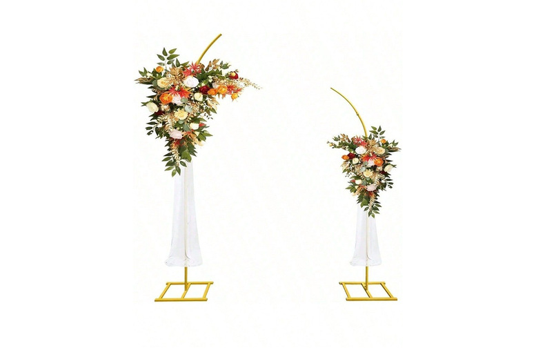 2PCS Gold Metal Curved Wedding Arch Frame – Modern Decorative Metal Backdrop Stand for Home & Events | Wowcher