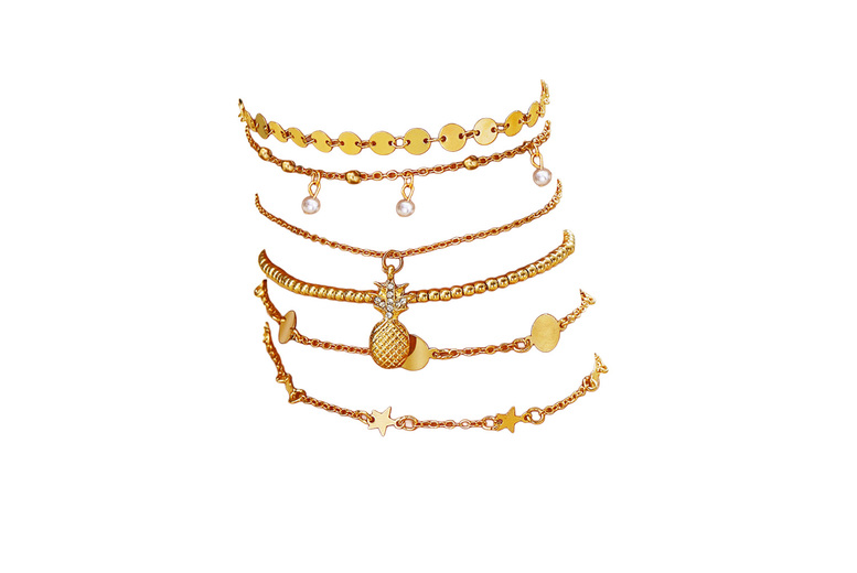Bohemian Multi-Pack Layered Anklet Set – Alloy, Faux Pearl & Rhinestone, 8-Piece Boho Jewellery Set | Wowcher