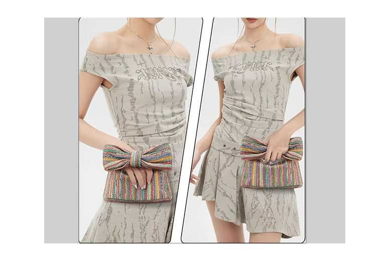 Unisex Black Ladies Straw Woven Handbag Butterfly Knot Clutch Bag | Wowcher