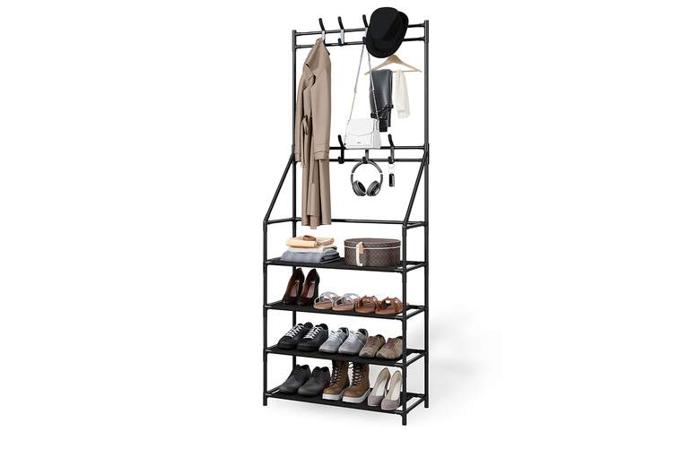 Modular Metal Shoe Rack & Coat Stand - Stackable Entryway Storage, Marble-Effect Shelves, 4 or 5 Tier | Wowcher