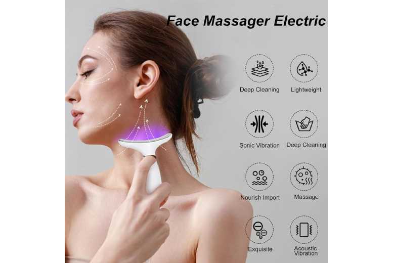 2024 Heated 7-in-1 LED Face & Neck Massager – Anti-Ageing Skincare Tool with EMS Microcurrent & Light Therapy | Wowcher