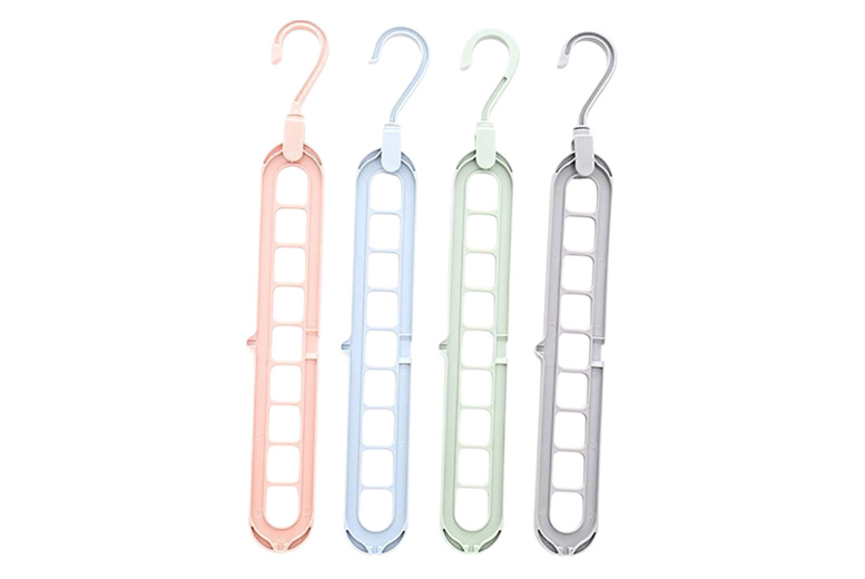 9-in-1 Modular Plastic Space-Saving Clothes Hangers – Stackable Wardrobe Organiser, 2 Sizes, 4 Colours | Wowcher