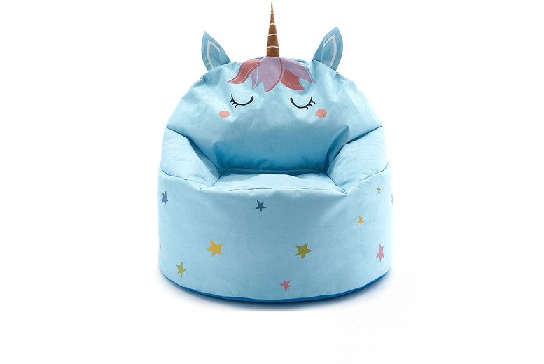 Kids Unicorn Beanbag Chair - Durable Polyester, Spacious, Pink or Blue, Star Pattern | Wowcher