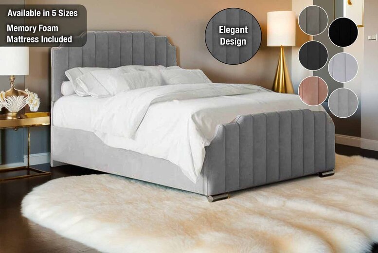 Santorini All-In-One Bed with Memory Sprung Mattress & Cushioned Headboard – Multiple Sizes | Wowcher