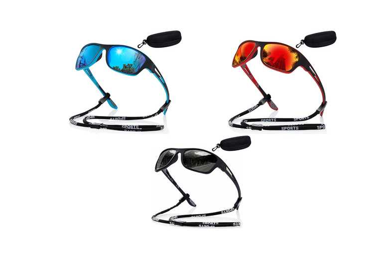 Unisex Blue Sunglasses Glasses Fishing Eyewear with Strap and Zippered Case | Wowcher