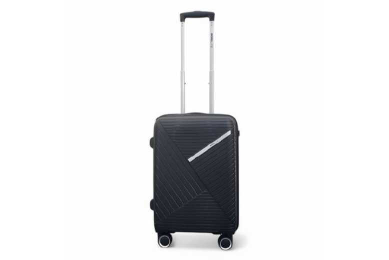Black Polypropylene Hard Shell 8-Wheel Cabin Luggage Set – Lightweight Spinner Suitcases | Wowcher
