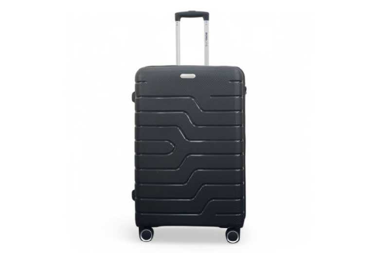 Black Polypropylene Hard Shell 4-Wheel Luggage Set – Cabin, Medium & Large | Wowcher