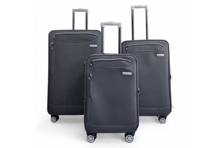 Lightweight Soft Shell 8-Wheel Spinner Luggage Set – Cabin & Checked Sizes, Black | Wowcher