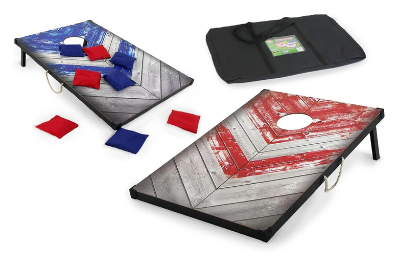 Outdoor Wooden Cornhole Bean Bag Toss Game Set – Sturdy Boards, 8 Bean Bags, Family Garden Activity | Wowcher