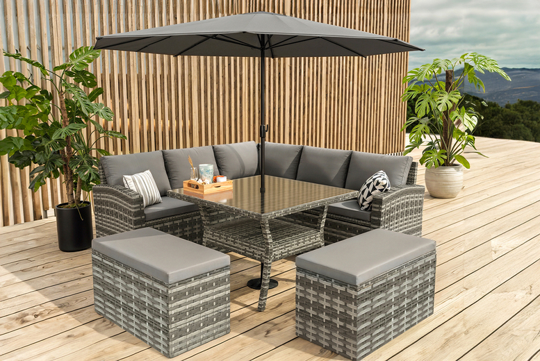 9-Seater Weather-Resistant Rattan Garden Dining Set – Space-Saving Outdoor Furniture | Wowcher 9-Seater Weather-Resistant Rattan Garden Dining Set – Space-Saving Outdoor Furniture | Wowcher