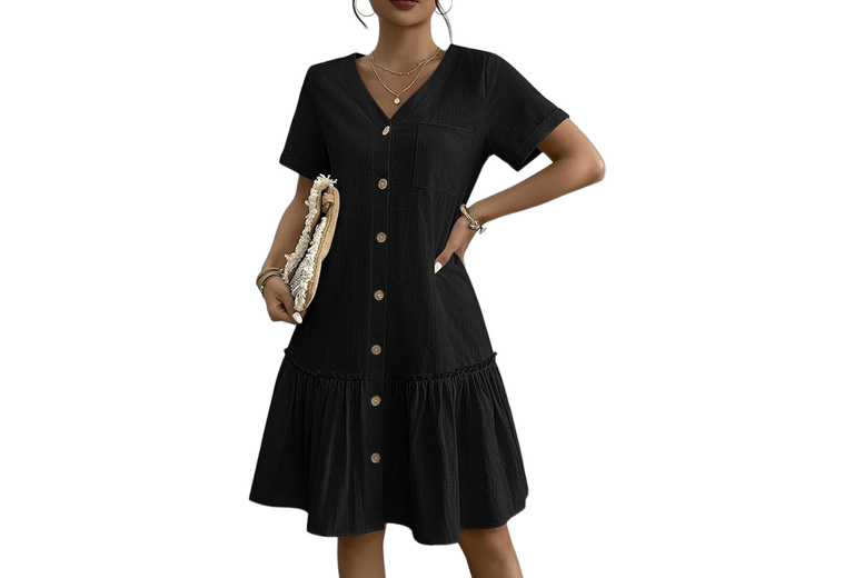 Black Women’s Breathable Cotton-Linen Summer Dress! | Wowcher Black Women’s Breathable Cotton-Linen Summer Dress! | Wowcher